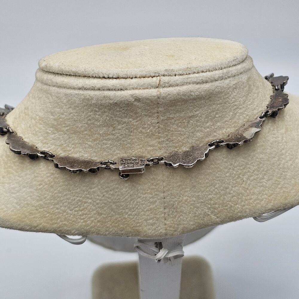 Vintage Taxco Sterling Silver Flower Floral Bib Necklace Bracelet Set Mexico - Picture 11 of 15